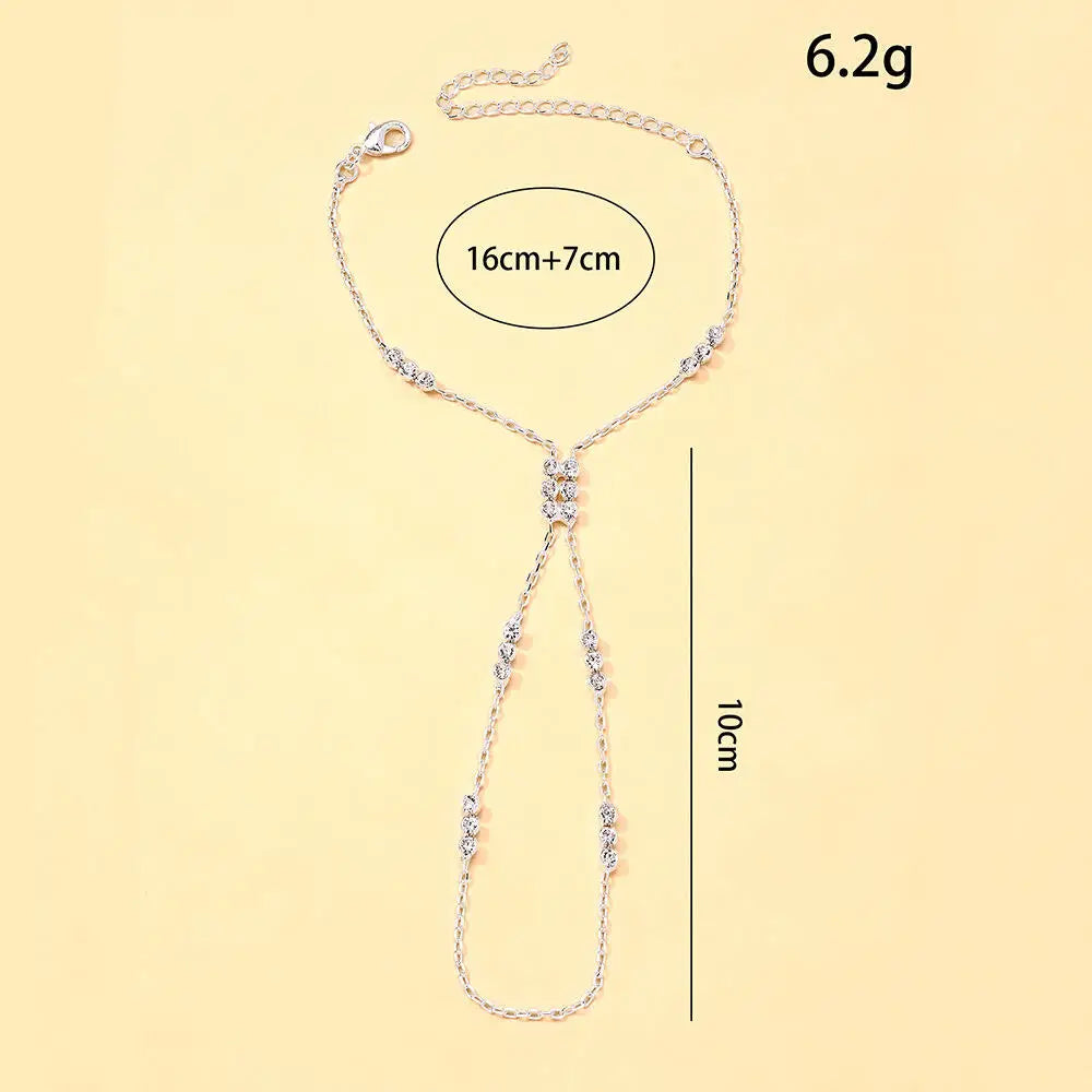 Women’s Vintage Gold-Tone Double-Layer Hand Chain Bracelet – Cubic Zirconia Ring Jewelry