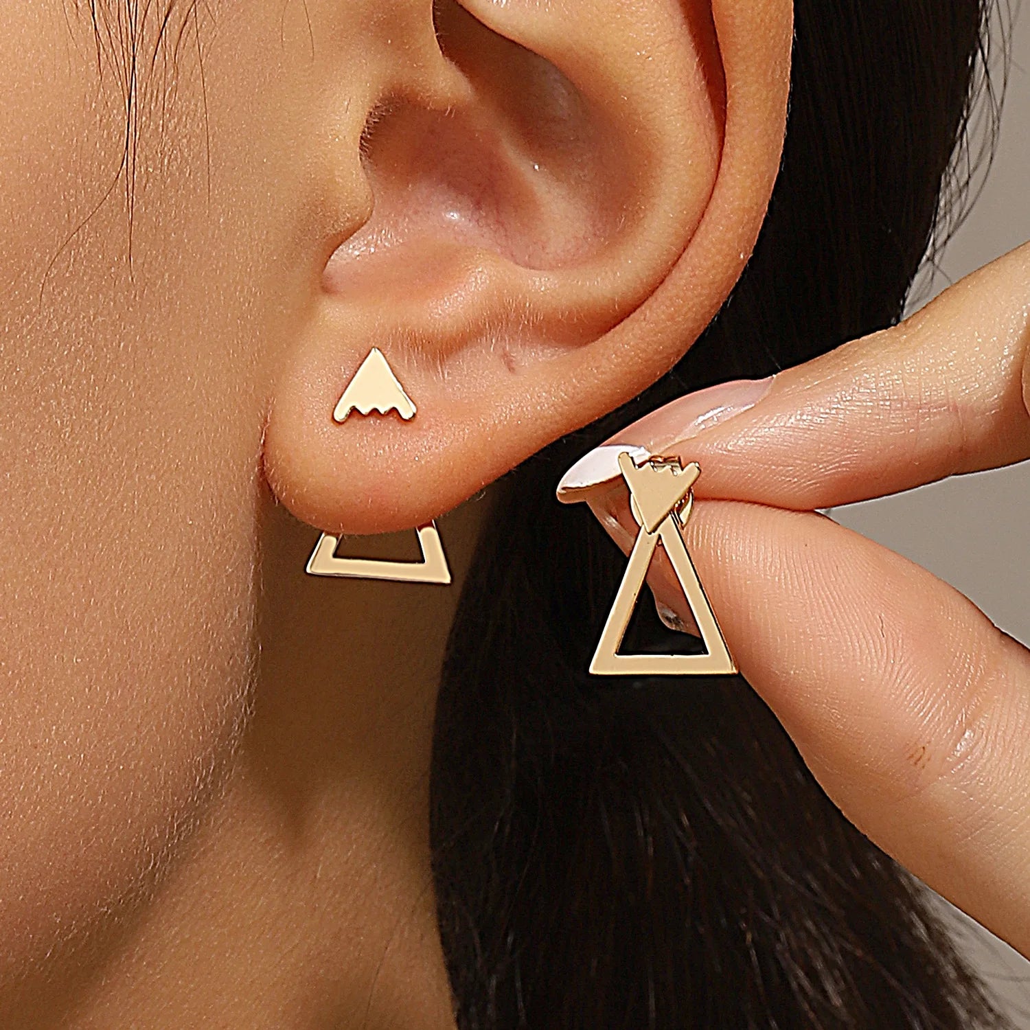Minimalist Geometric Stud Earrings for Women – Detachable Square & Triangle Design