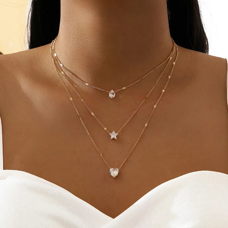 Elegant Layered Zircon Pendant Necklace for Women – Sparkling Party Jewelry