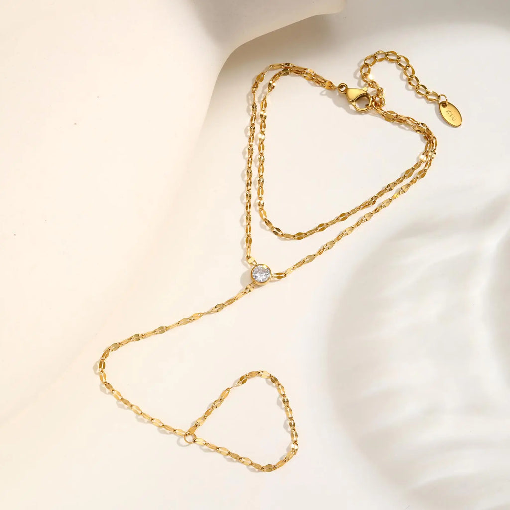 Women’s Gold-Plated Double-Layer Hand Chain Bracelet – Adjustable Ring Bracelet Jewelry