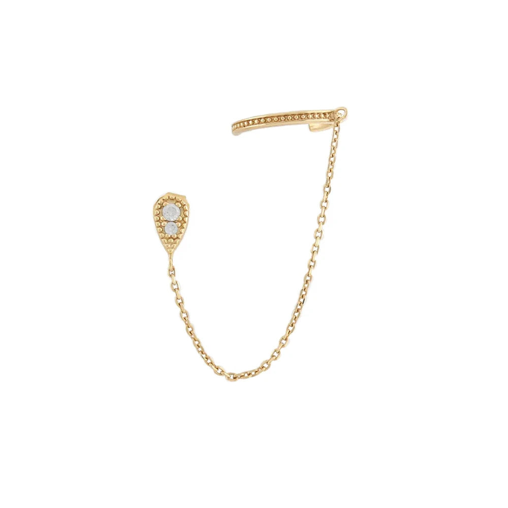 Women’s 14K Gold-Plated Crystal Water Drop Chain Earrings – Stainless Steel Dangle Jewelry