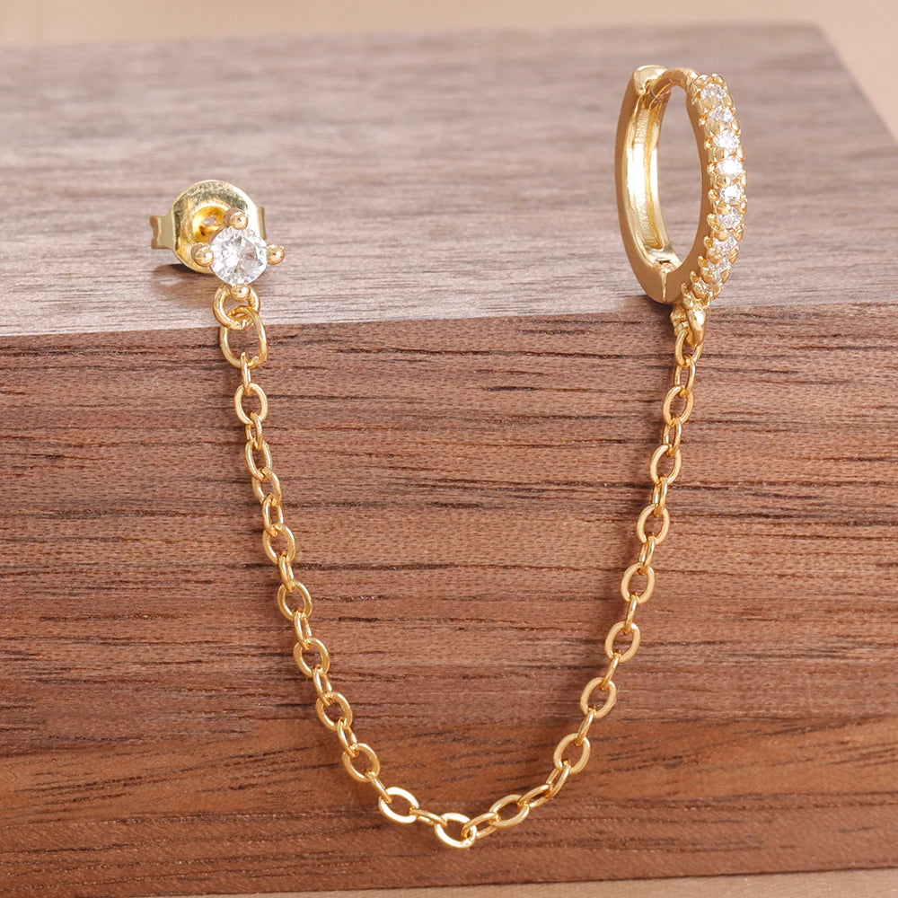 Women’s 14K Gold-Plated Crystal Water Drop Chain Earrings – Stainless Steel Dangle Jewelry
