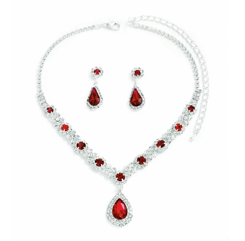 3-Piece Women’s Crystal Water Drop Necklace & Earrings Set – Bridal Wedding and Evening Jewelry