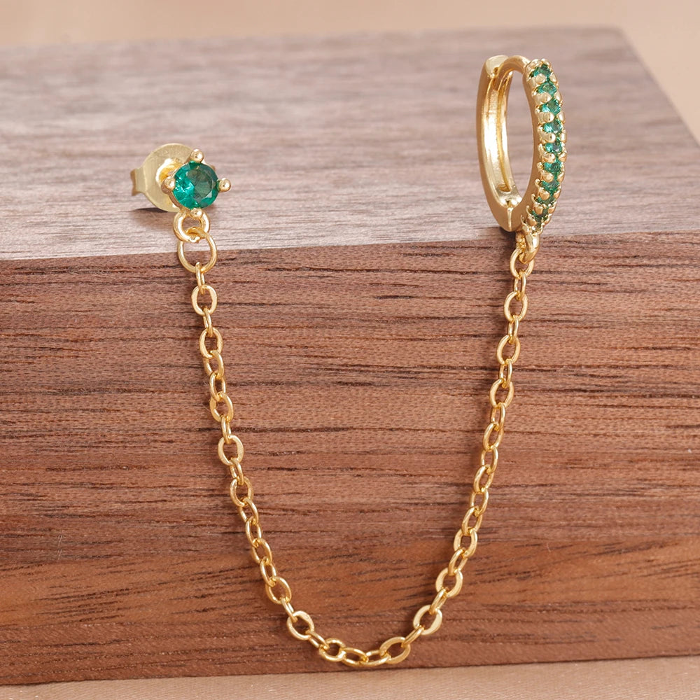 Women’s 14K Gold-Plated Crystal Water Drop Chain Earrings – Stainless Steel Dangle Jewelry