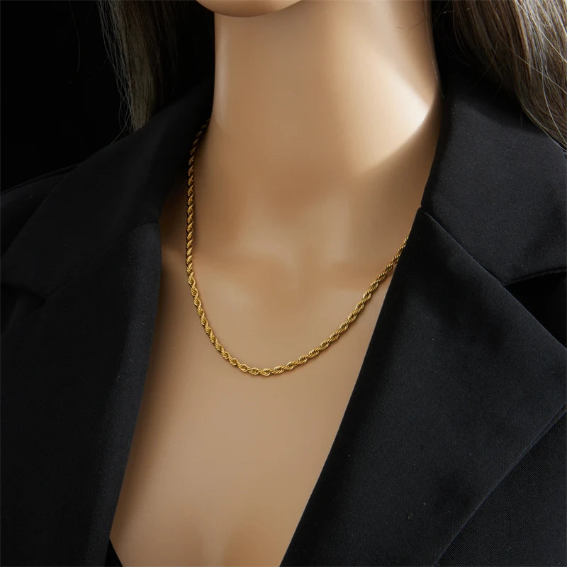 Women’s Gold-Tone Chain Necklace & Bracelet Set – 316L Stainless Steel Jewelry