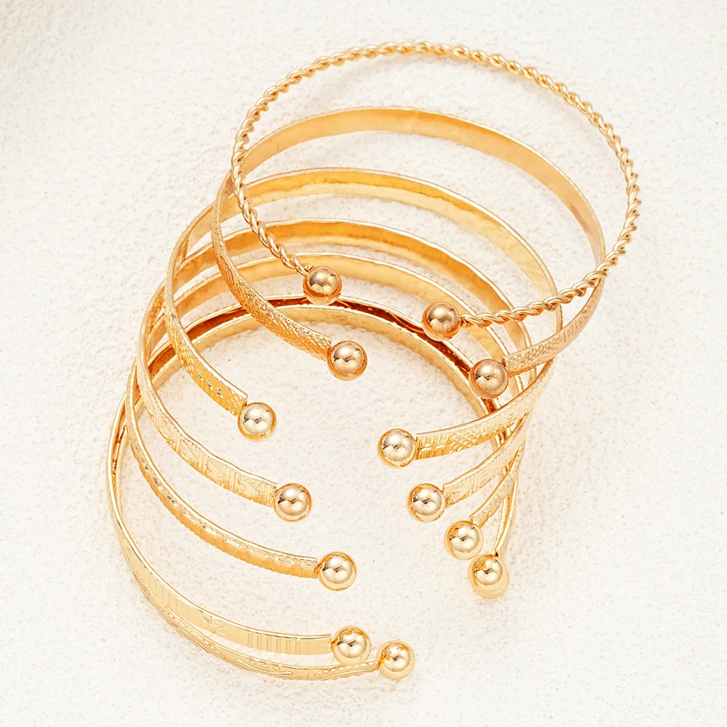 7-Piece Gold-Tone Statement Bracelet Set for Women