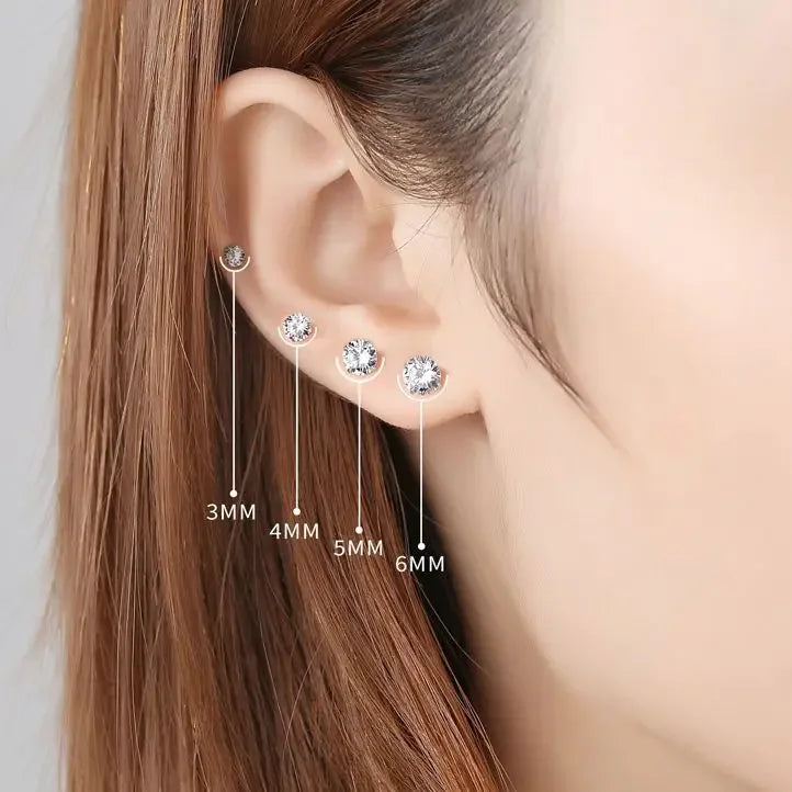 Elegant 925 Sterling Silver Crystal Stud Earrings