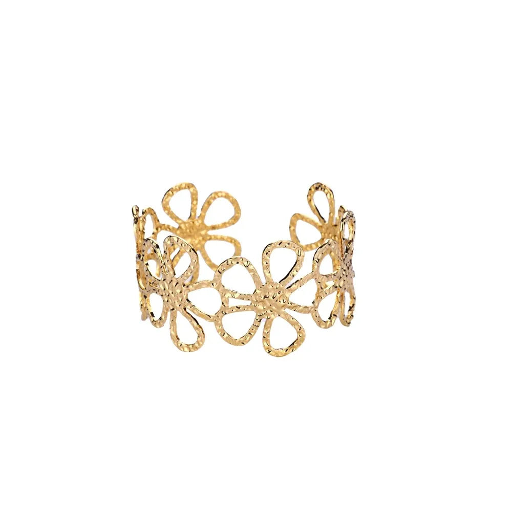 English: Luxury Textured Open Cuff Bracelet – Gold Tone