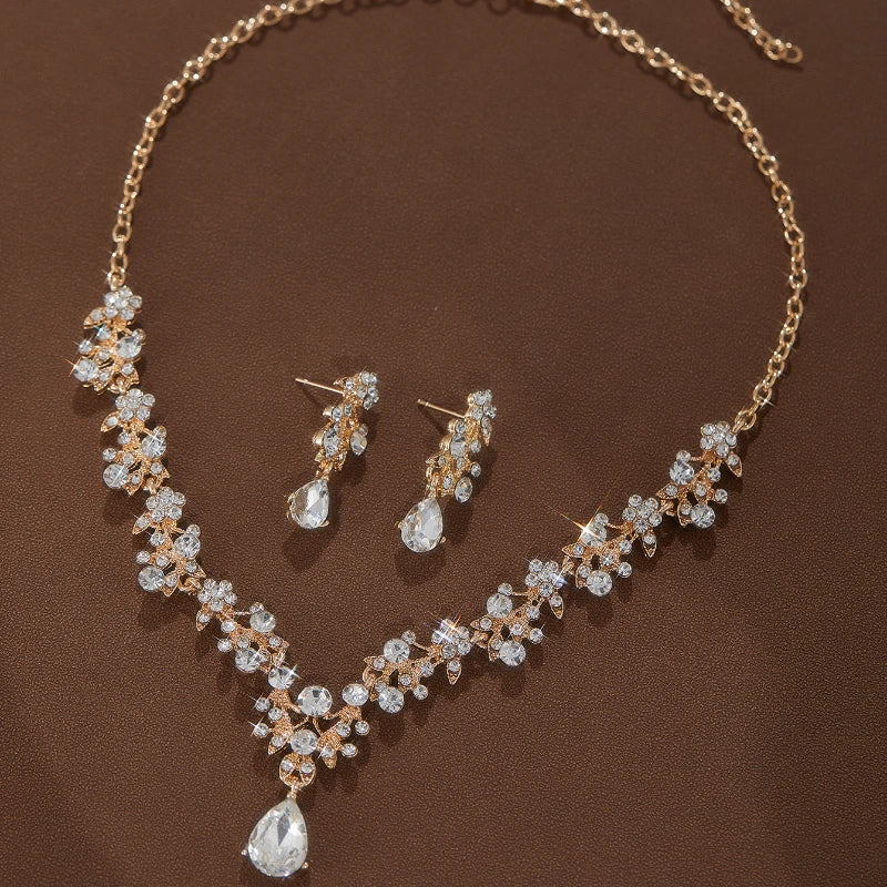 Women’s Luxury Zircon Rhinestone Necklace & Earrings Set – Bridal Wedding and Party Jewelry