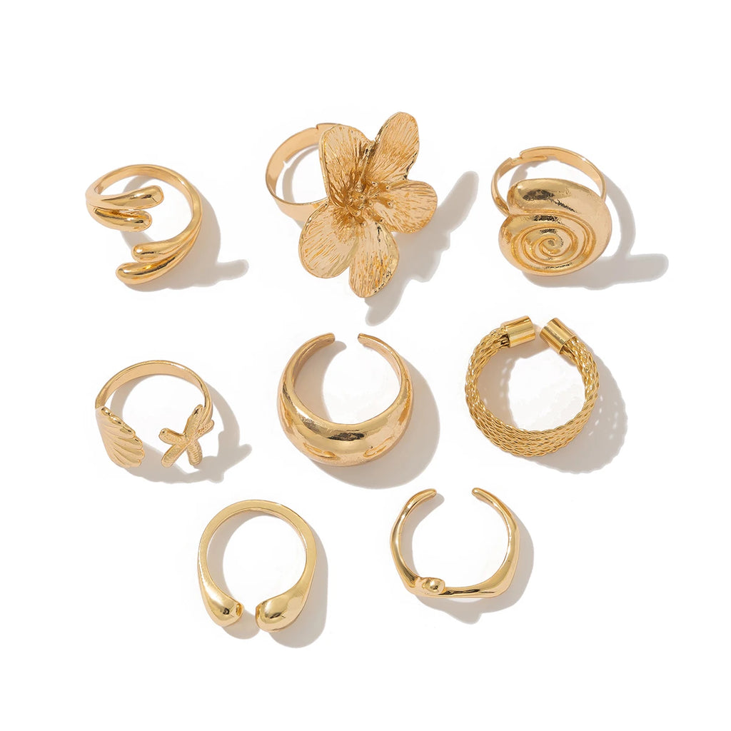 8-Piece Vintage Floral & Teardrop Ring Set for Women