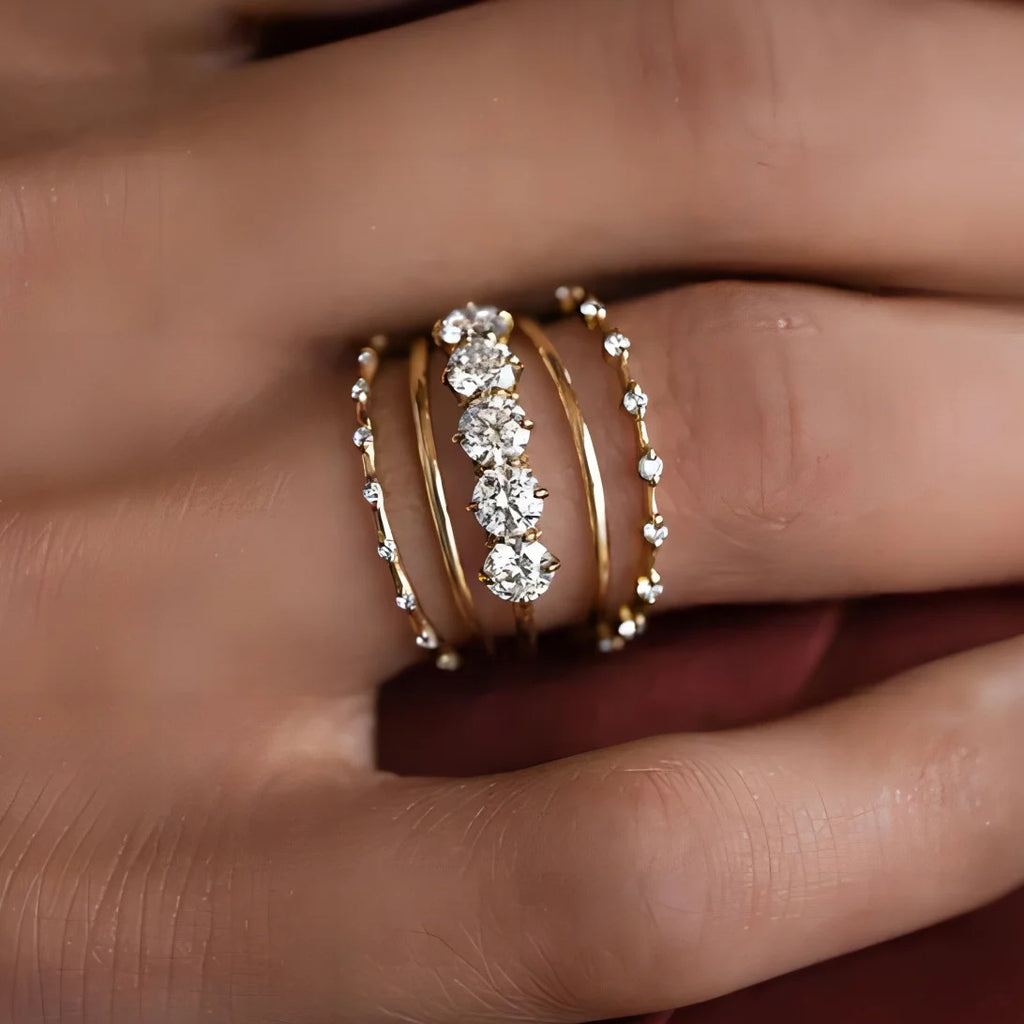 Women’s Gold-Plated Statement Ring Set with Large Cubic Zirconia – Elegant Copper Jewelry