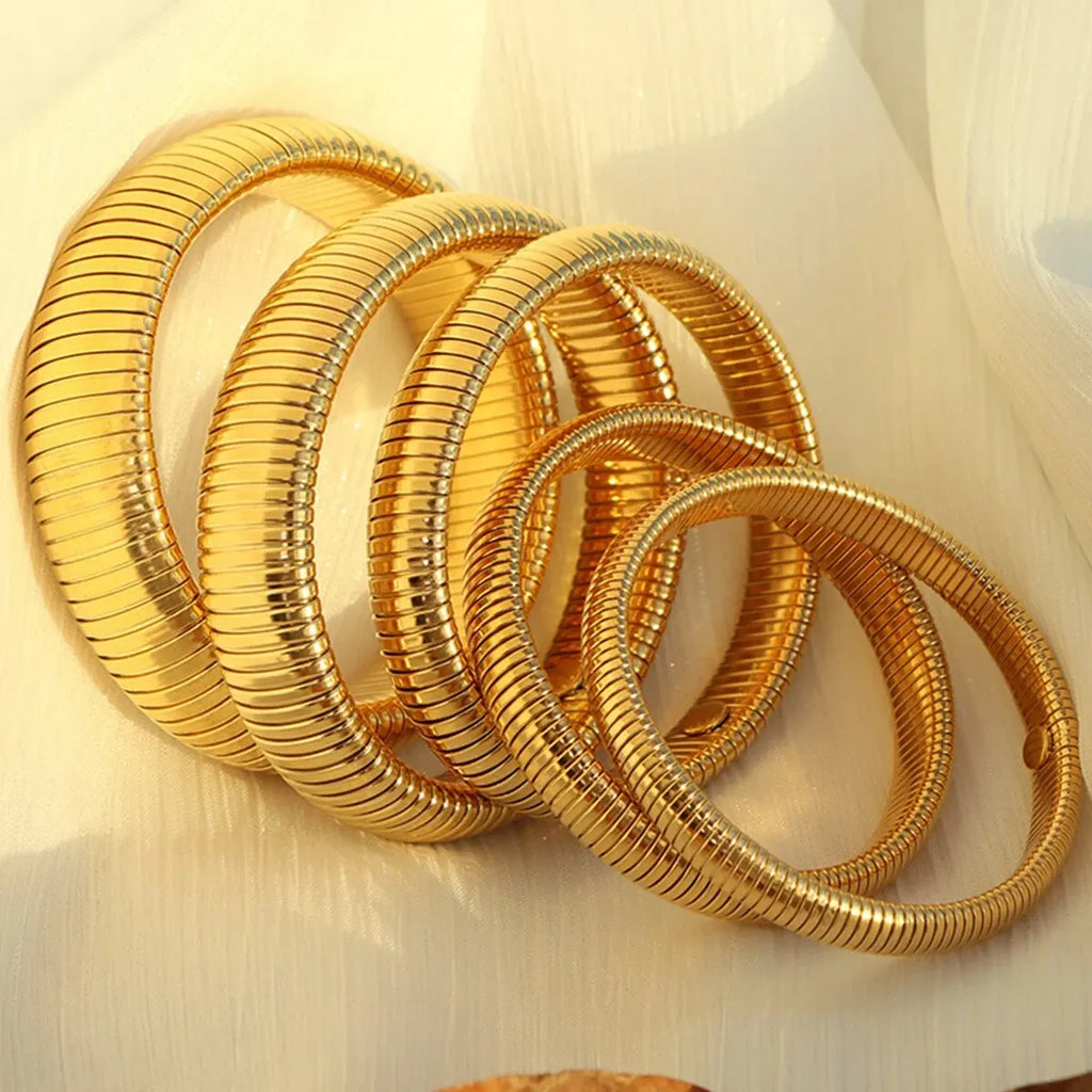 18K Gold-Plated Stainless Steel Stretch Bracelet for Women – Waterproof Retro Design