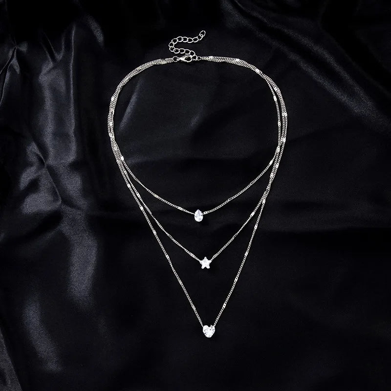 Elegant Layered Zircon Pendant Necklace for Women – Sparkling Party Jewelry