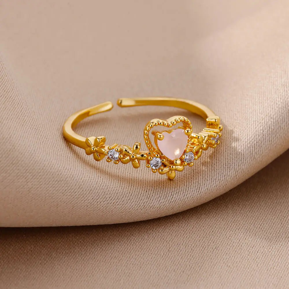 Women’s Adjustable Zircon Heart Ring – Elegant Stainless Steel Wedding Jewelry