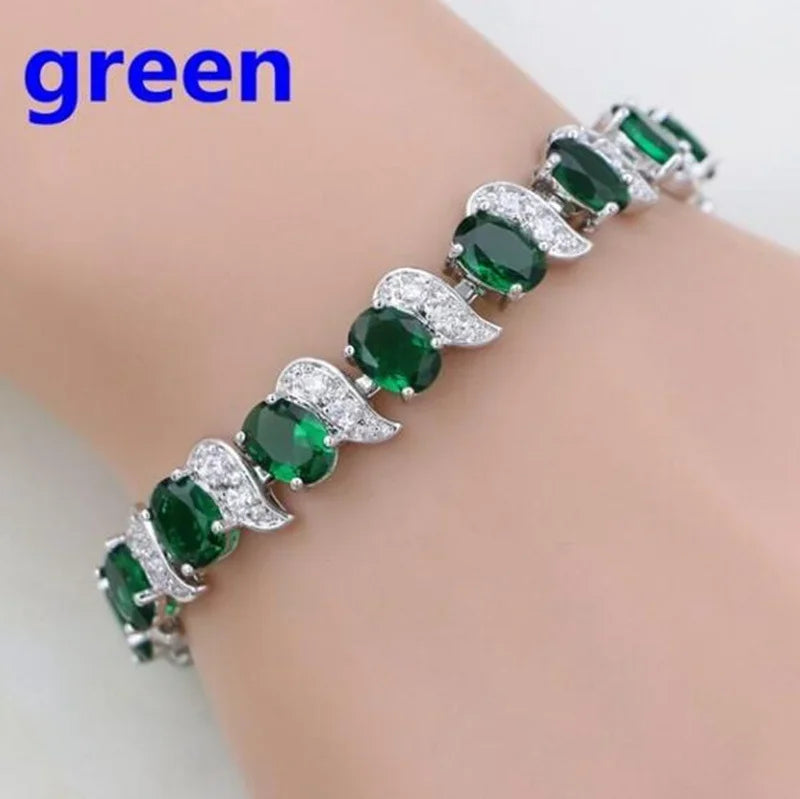 Women’s Green & Clear Cubic Zirconia Strand Bracelet – Elegant Sparkling Jewelry Gift