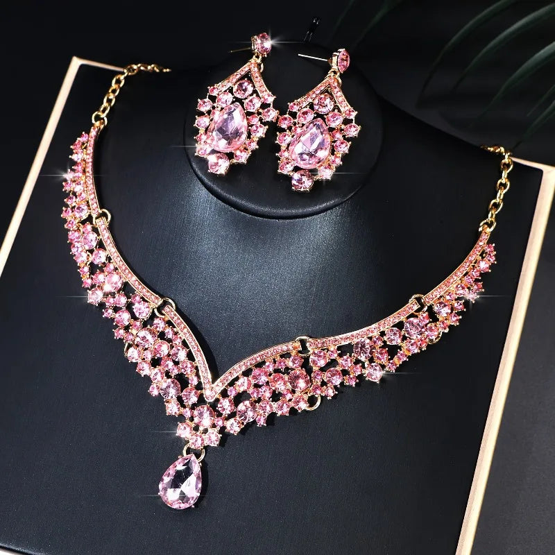 Women’s Crystal Water Drop Necklace & Earrings Set – Adjustable Rhinestone Bridal Wedding Jewelry