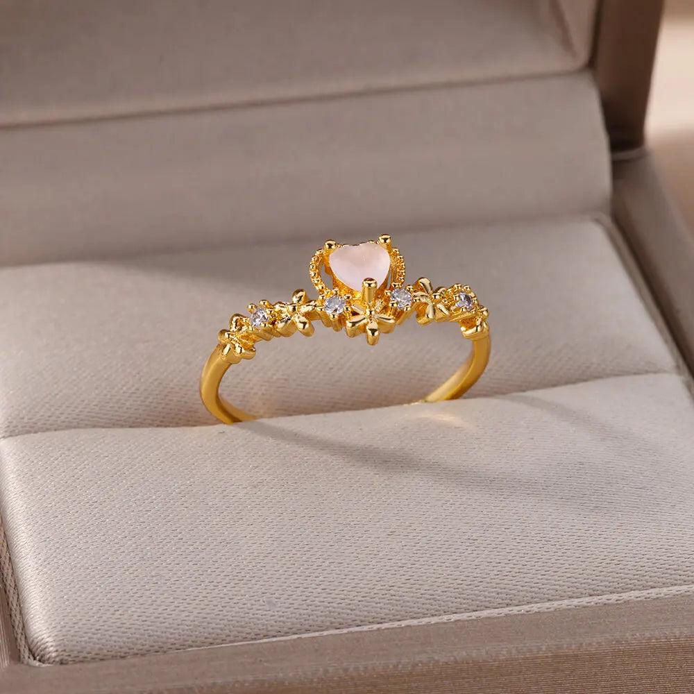 Women’s Adjustable Zircon Heart Ring – Elegant Stainless Steel Wedding Jewelry