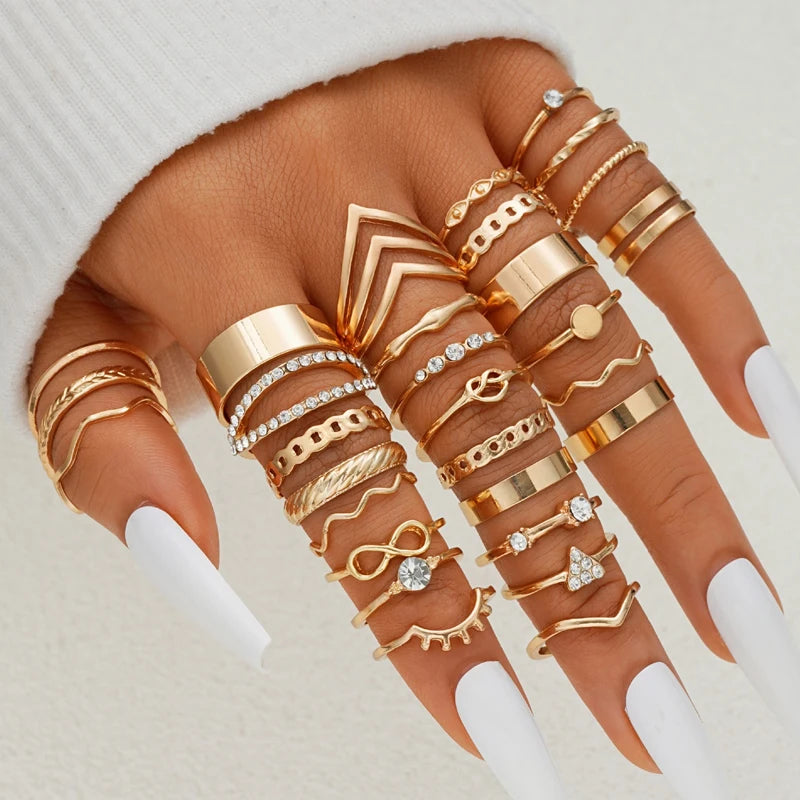 58-Piece Vintage Gold-Plated Ring Set for Women – Heart, Snake & Butterfly Designs