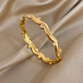 Women’s 18K Gold-Plated Rhinestone Leaf Wave Cuff Bracelet – Water-Resistant Jewelry